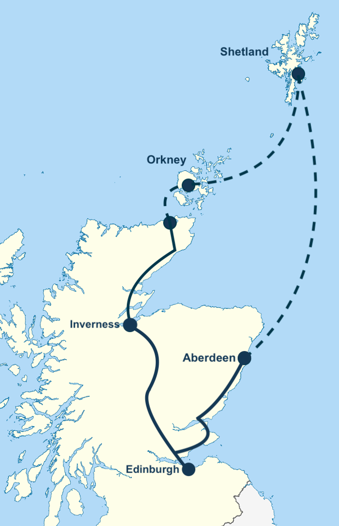 Orkney, Shetland & Highlands Private Tour Map from Inverness